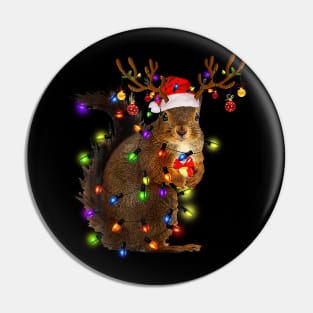 Squirrel Reindeer Xmas Color Lights Merry Christmas Pin