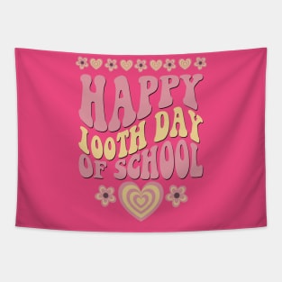 Happy 100th Day of School Pink Retro Groovy Tapestry