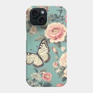 Watercolor floral butterfly shabby chic seamless pattern design Phone Case