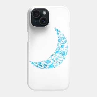 blue floral moon Phone Case