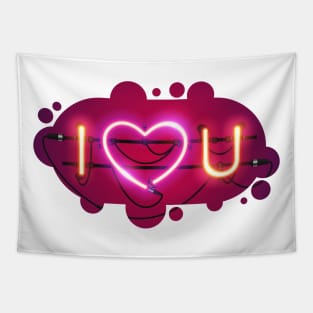 I Love You with Pink Heart Neon Sign Tapestry