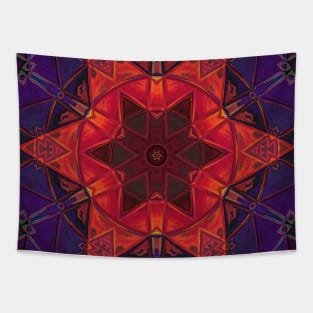 Mosaic Kaleidoscope Flower Purple Orange and Red Tapestry