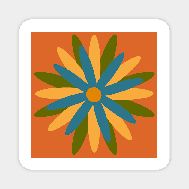 Orange, yellow, blue, green, simple, scandi flower Magnet by Kimmygowland