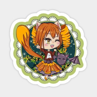 Kawaii Halloween Chibi Fox with a bat Magnet