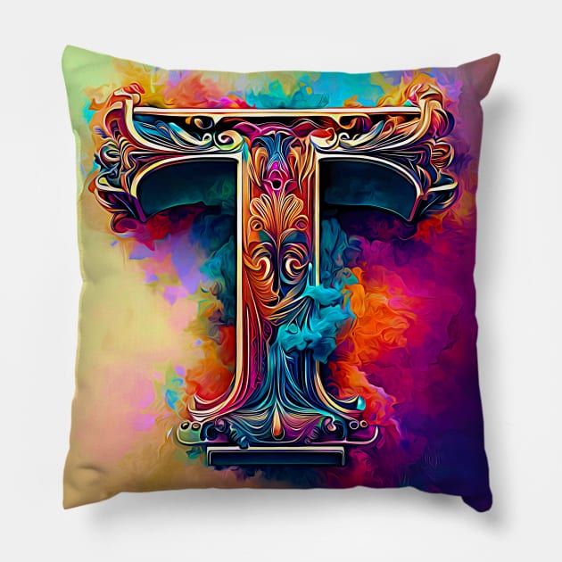 AI Art Multicolored Franciscan Tau Abstract Expressionism Pillow by Artist4God
