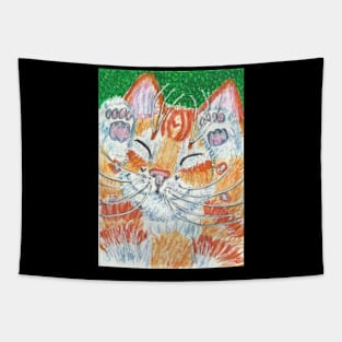 Orange ginger Happy cat Tapestry