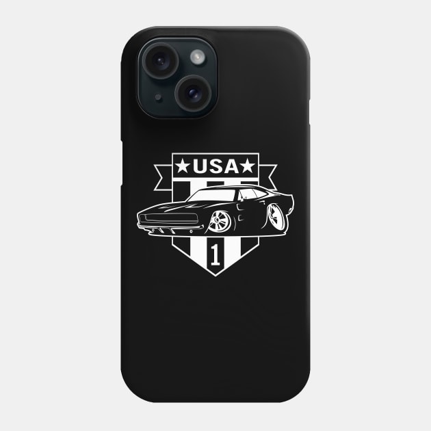 Classic Car with USA 1 Shield Phone Case by hobrath