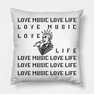 LOVE MUSIC LOVE LIFE - Black and white Punk Pillow