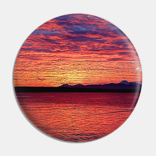 Red and Purple Pacific Northwest Sunset from the Edmonds Ferry Pin by SeaChangeDesign