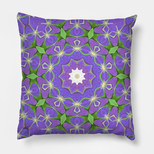 Mandala Kaleidoscope in Purple, Green, and Pale Yellow Pillow by Crystal Butterfly Creations