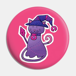 PURRple DnD Cat Wizard with Hat, Staff and Spots Pin