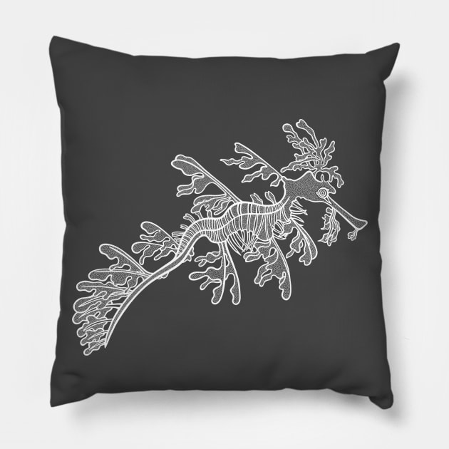 Leafy Seadragon - super cute detailed seadragon drawing Pillow by Green Paladin