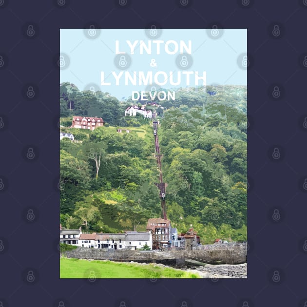 Lynton Lynmouth North Devon Cliff Railway Travel location poster by BarbaraGlebska