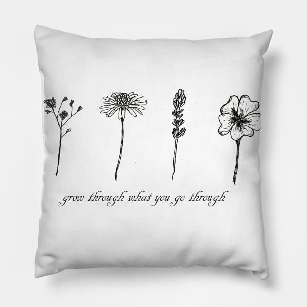 Spring flower sketch design Pillow by deadlydelicatedesigns