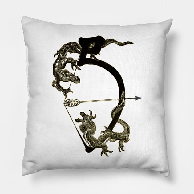 Mythological Bow and Arrow Dragons Pillow by OpsimathArt