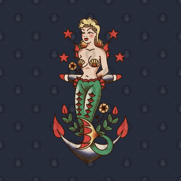 American Traditional Nautical Mermaid and Anchor by OldSalt