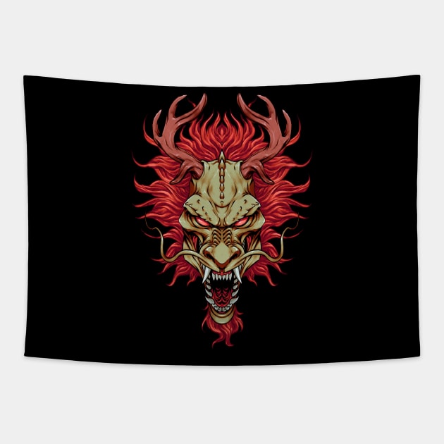 Asian Red Dragon Head Tapestry by Mang Kumis