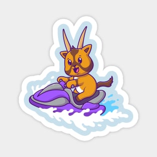 Cute Oryx Riding Ski Boat Cartoon Magnet