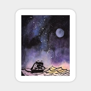 Sailship at rough Sea under a Galaxy Sky Magnet