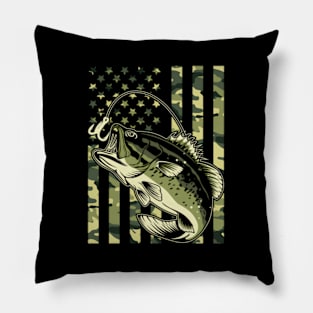 Fishing For Bass Fish Fisher Fishing Camouflage Pillow