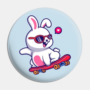 Cute Rabbit Playing Skateboard And Wearing Glasses Cartoon Pin