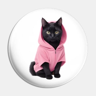 Cute black cat wearing pink hoodie Pin