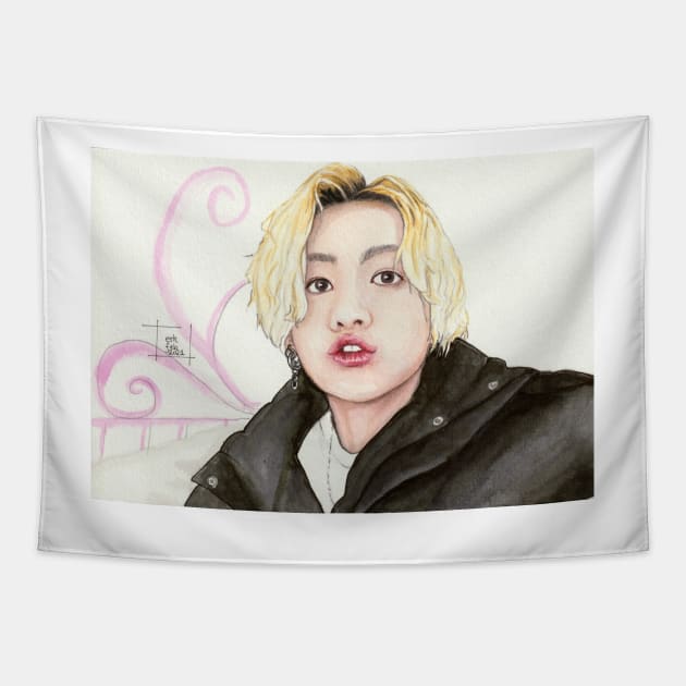 Jungkook Blonde Selca Pout Tapestry by emopod