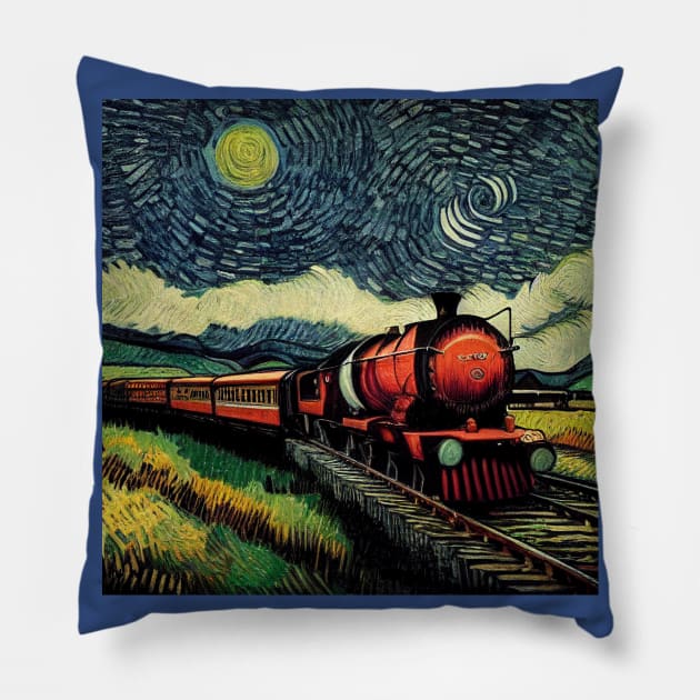 Starry Night Wizarding Express Train Pillow by Grassroots Green