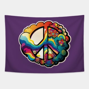 Groovy Psychedelic Peace Sign in Purple Tapestry