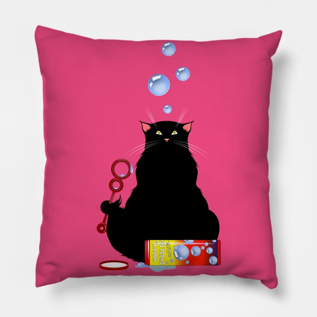 Bubbles - Black Cat Poe Pillow by EshiPaints