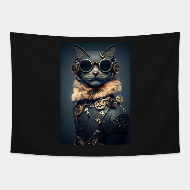 Steampunk cat Tapestry by ai1art