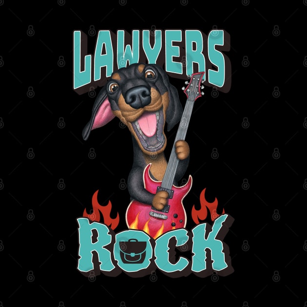 Doxie Dog rock with Dachshund guitar on Lawyers Rock tee by Danny Gordon Art