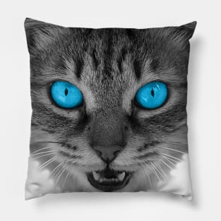 Gray Cat 3D with Blue Eyes Gift for Cats Lover Pillow