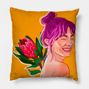 Girl with protea Pillow