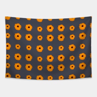 Illustrated orange kalanchoe blossoms pattern on inkwell grey Tapestry