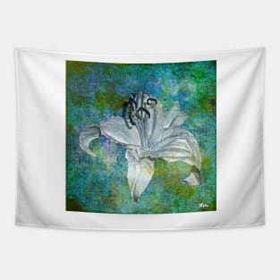 White Lily on Blue Tapestry