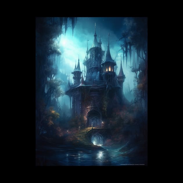 Gothic Futurism Castle in the Old Ancient Forest by podartist