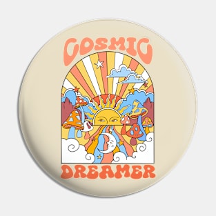 60s Cosmic Dreamer Psychedelic hippie mushroom sunshine Pin