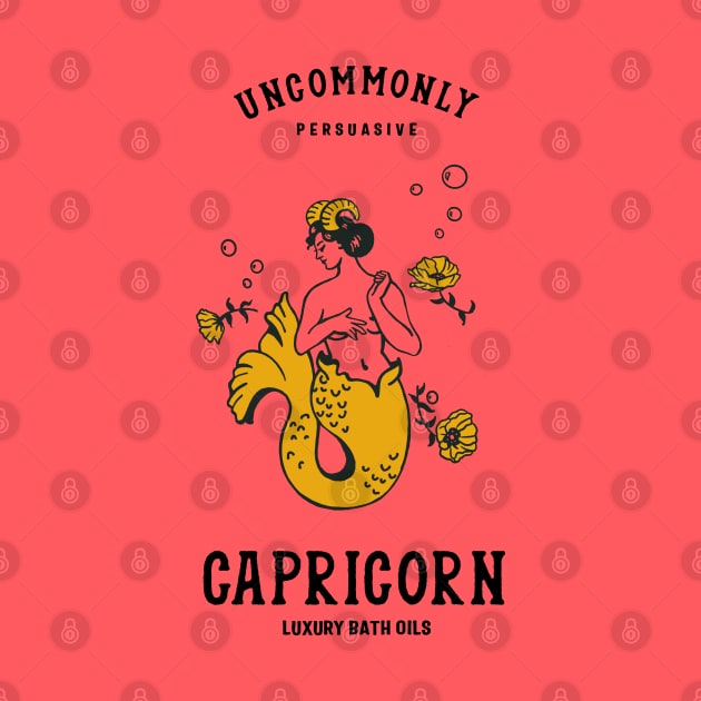 "Capricorn Luxury Bath Oils: Uncommonly Persuasive" Cool Zodiac Art by The Whiskey Ginger