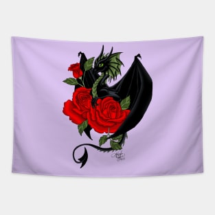 Black Dragon and Roses Tapestry