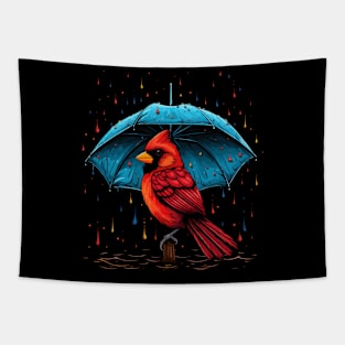 Cardinal Bird Rainy Day With Umbrella Tapestry