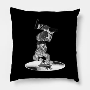 Break Dancer on a Vinyl Record, Black & White 2 Pillow