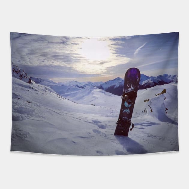 Snowboard in Winter Mountain Scenery Tapestry by boobear247