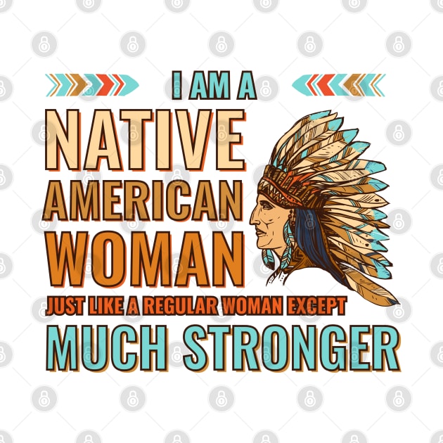 Native American Woman wearing Indian Chief feather tribal headdress Cherokee Pride by Irene Koh Studio