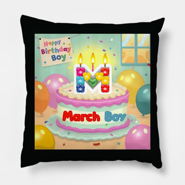 March boy birthday cake Pillow by Spaceboyishere