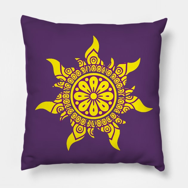 Tangled Sun Mandala Pattern Pillow by Mint-Rose