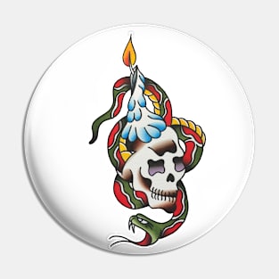 Candle Snake Skull Tattoo Design Pin