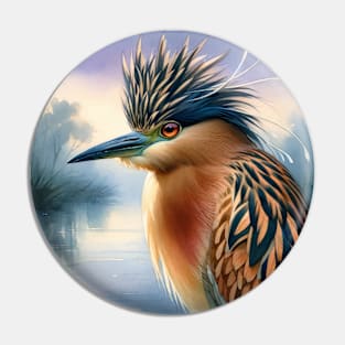 Colorful Nankeen Night-Heron - Watercolor Bird Pin