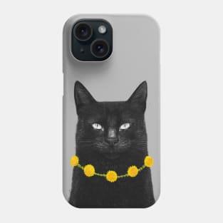 Black cat with dandelions Phone Case