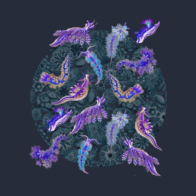 Ernst Haeckel Purple Hued Nudibranch  on Cerulean  Sea Squirts by Scientistudio